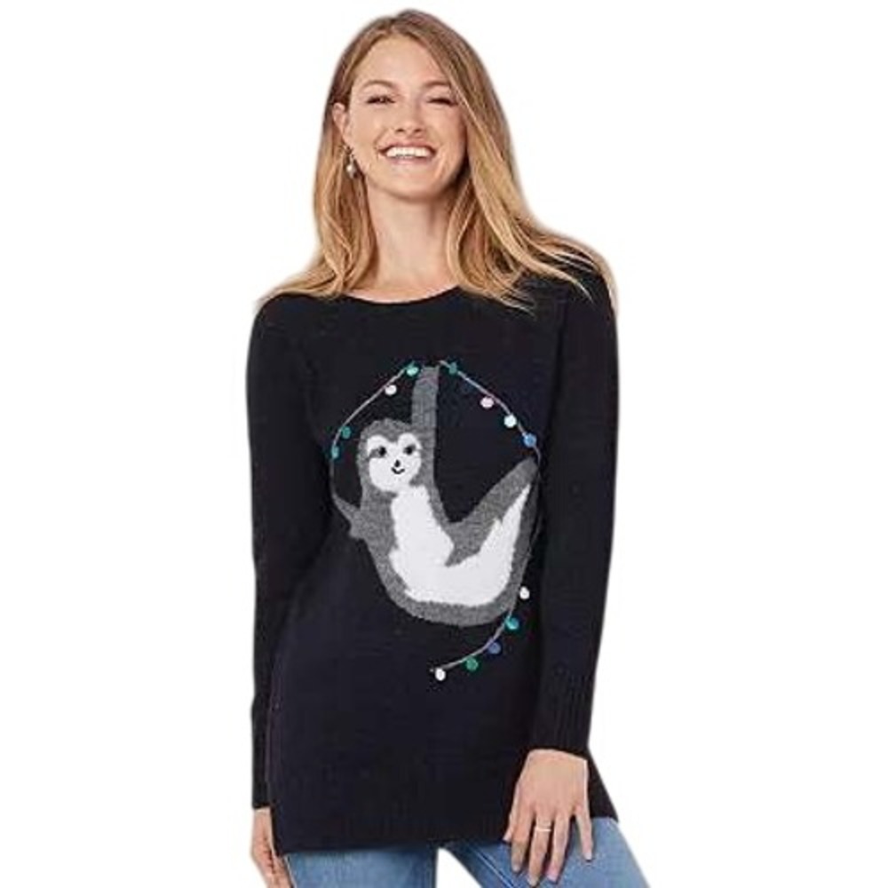 Women's Crewneck Sloth Lights‎ Oversized Raglan Tunic Knitted Sweater Sz XS